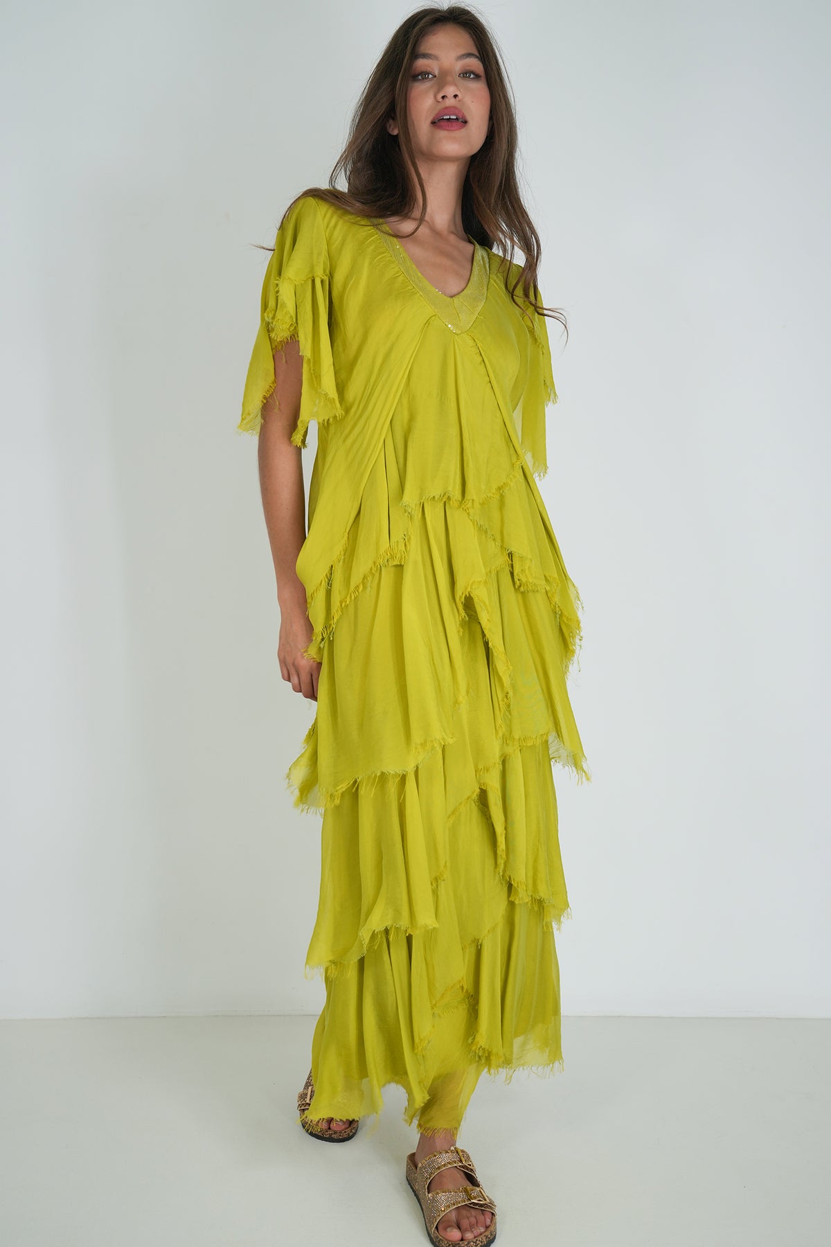Chartreuse Ruffle Dress