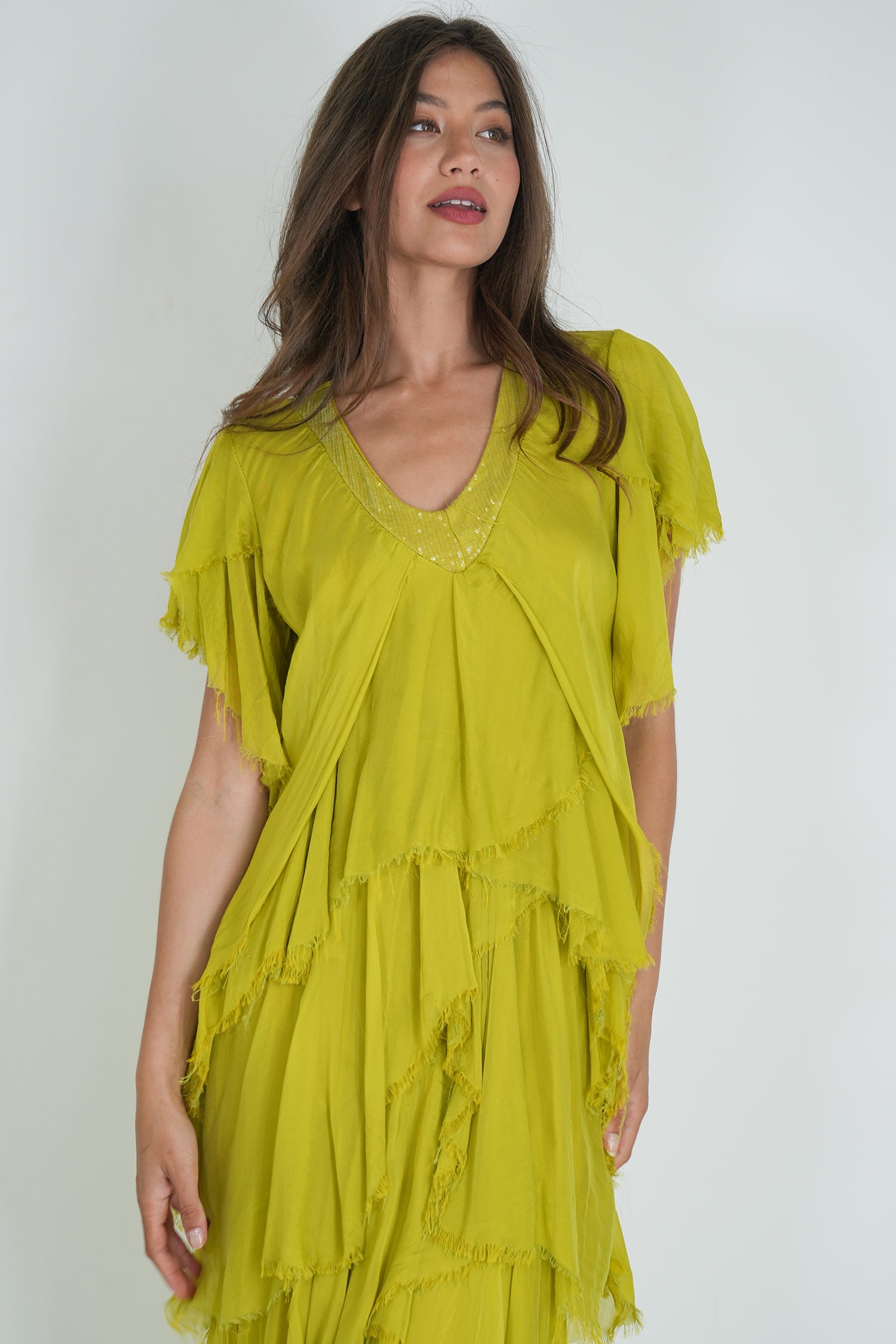 Chartreuse Ruffle Dress
