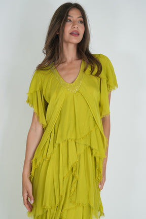 Chartreuse Ruffle Dress