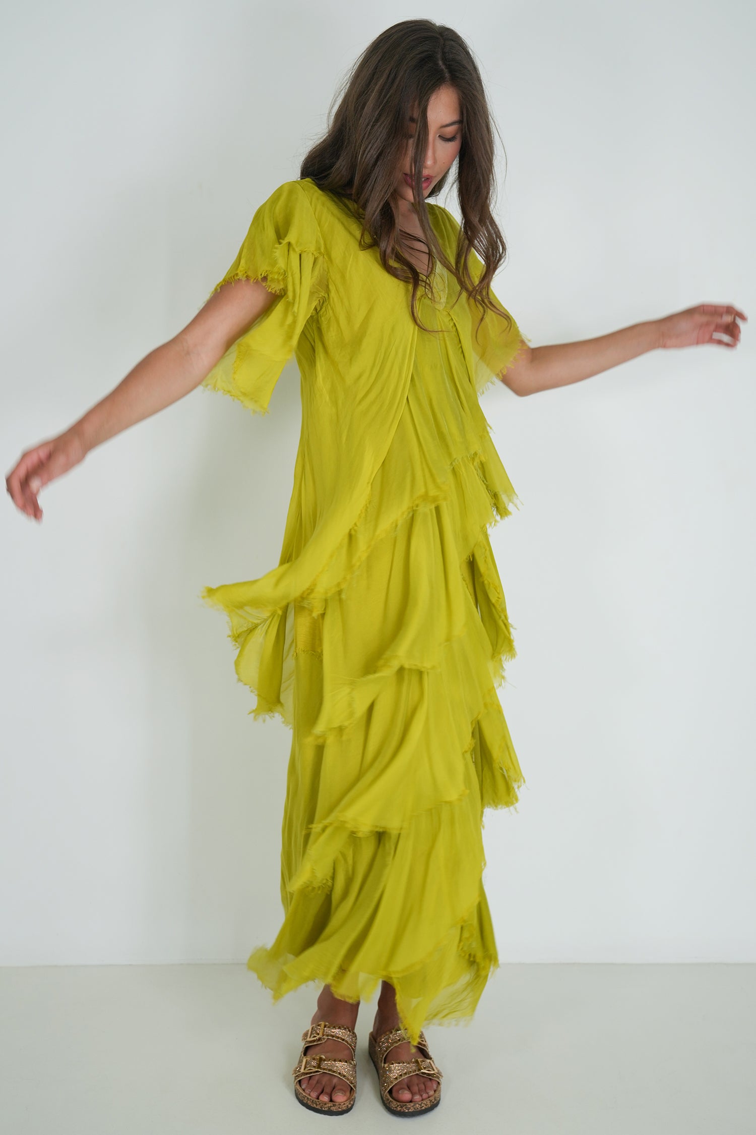 Chartreuse Ruffle Dress
