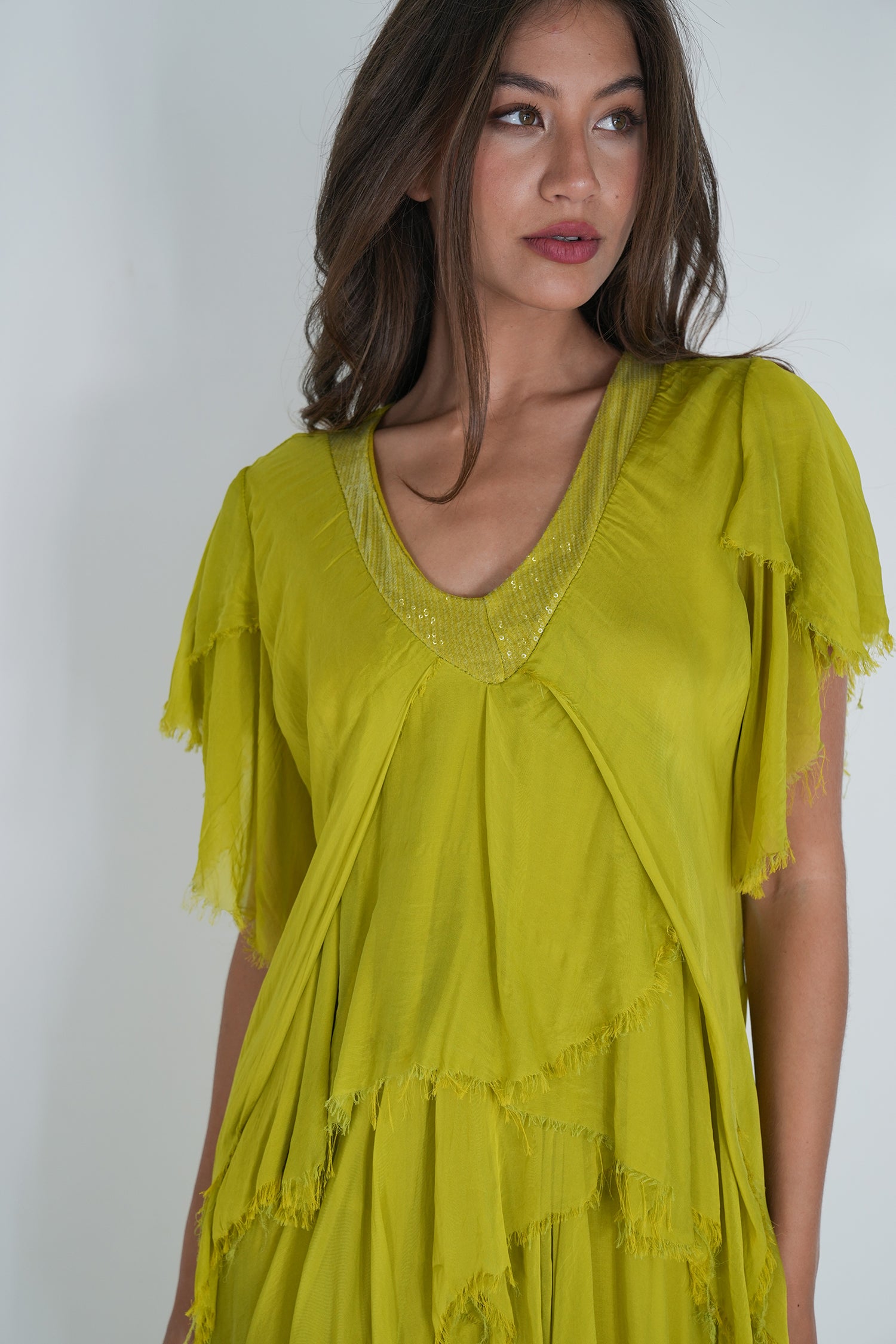 Chartreuse Ruffle Dress