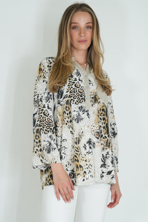 Stone Leopard Floral Shirt