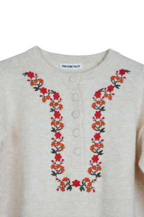 Cream Floral Button Jumper