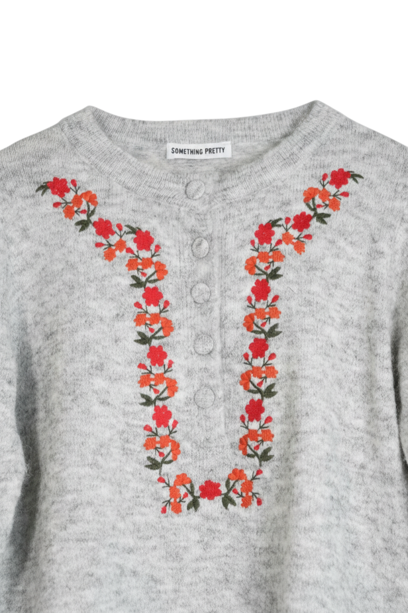 Grey Floral Button Jumper