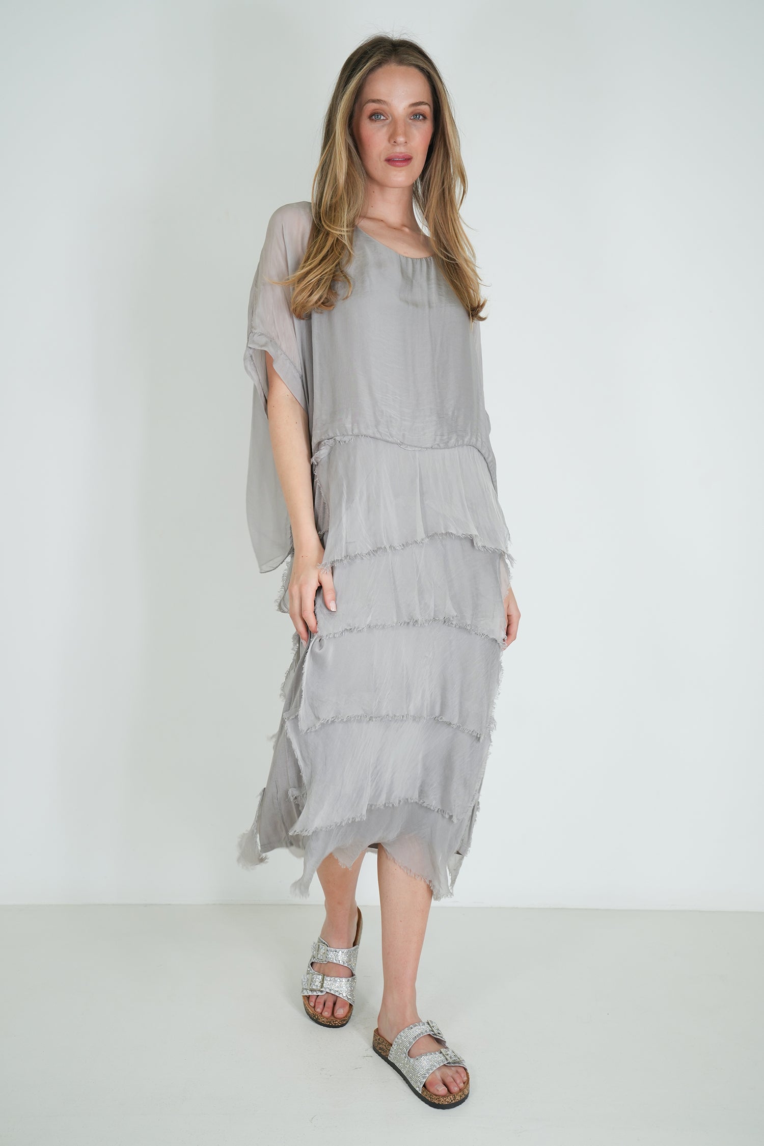 Grey Silk Tier Dress