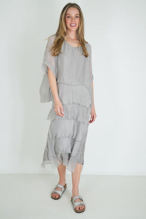Grey Silk Tier Dress