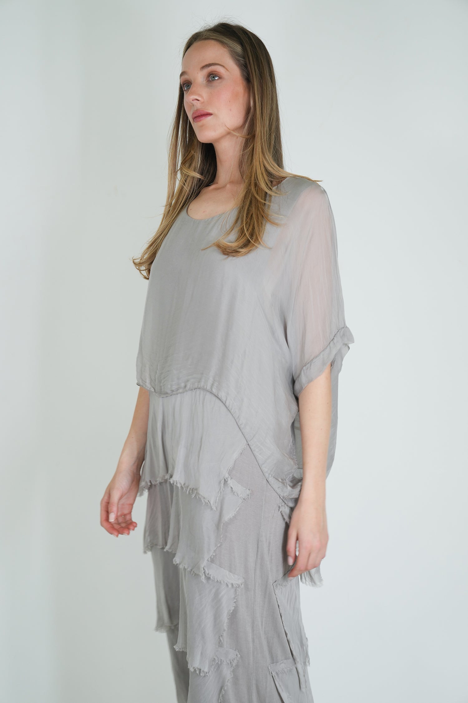 Grey Silk Tier Dress