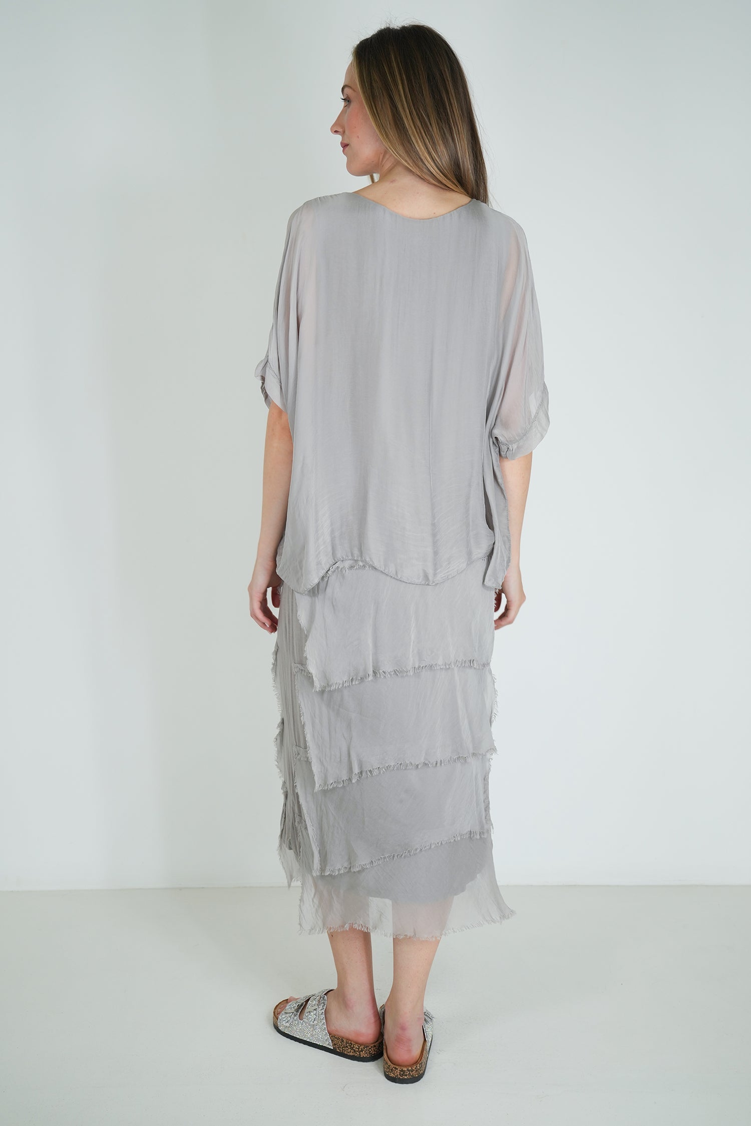 Grey Silk Tier Dress