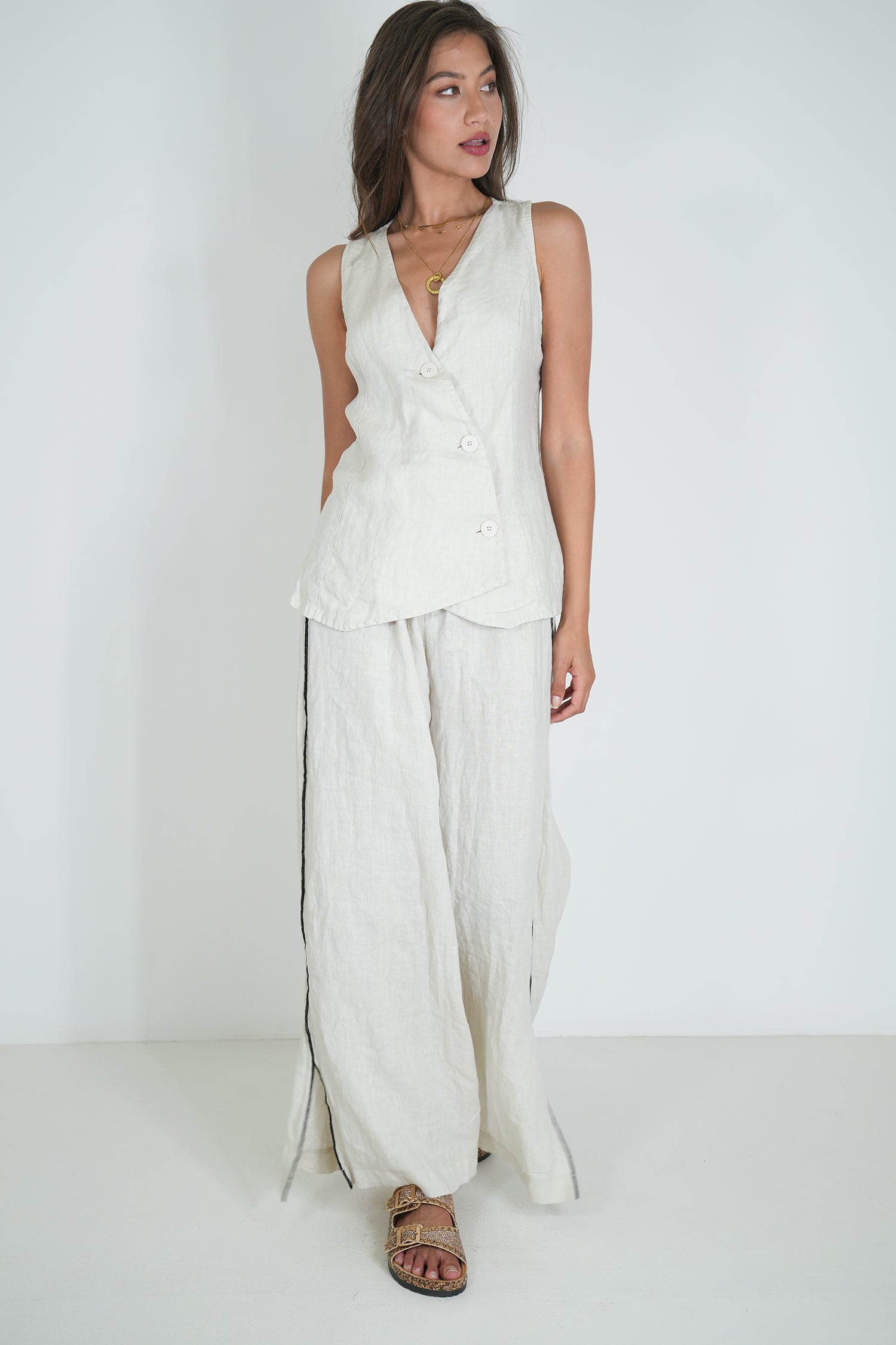 Cream Stella Linen Pant