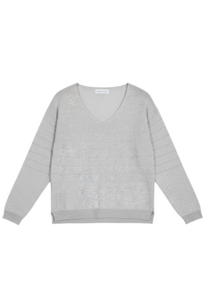 Grey V Neck Shimmer Knit