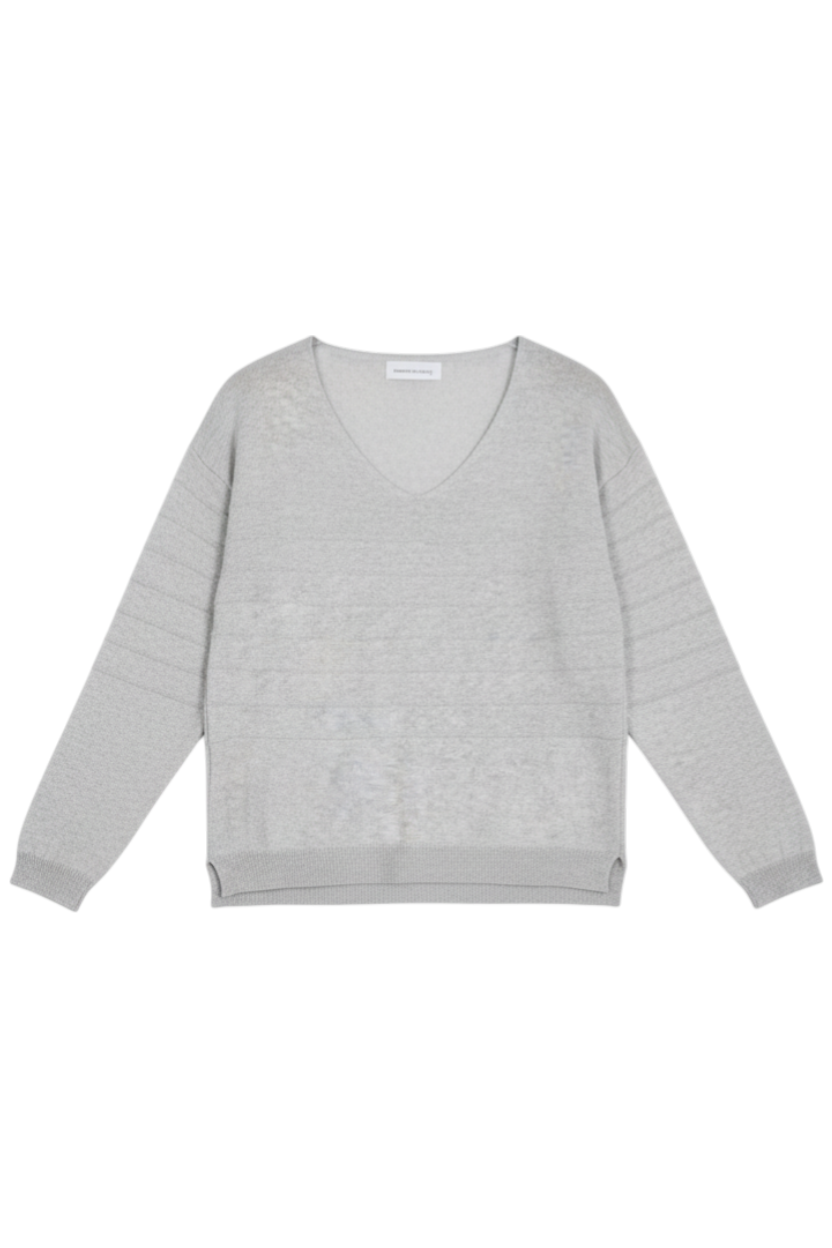 Grey V Neck Shimmer Knit