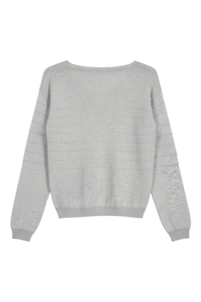 Grey V Neck Shimmer Knit