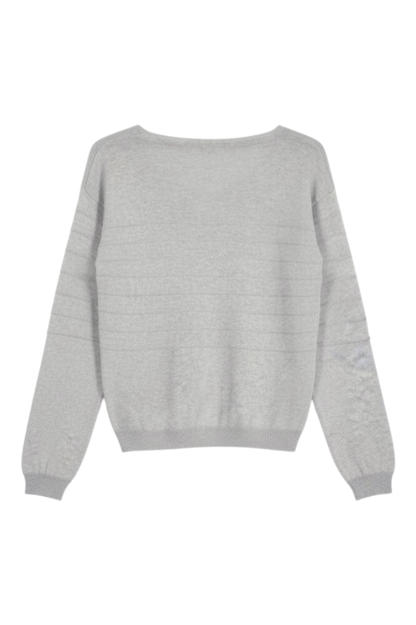 Grey V Neck Shimmer Knit