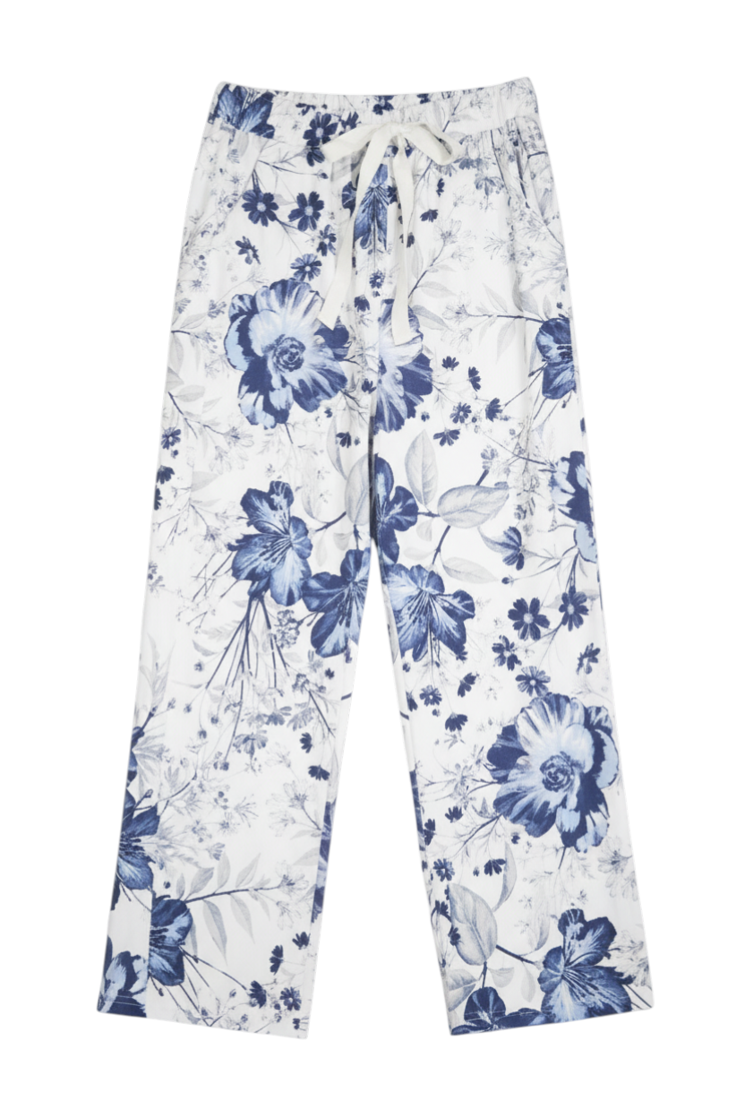 White Floral Autumn Pant
