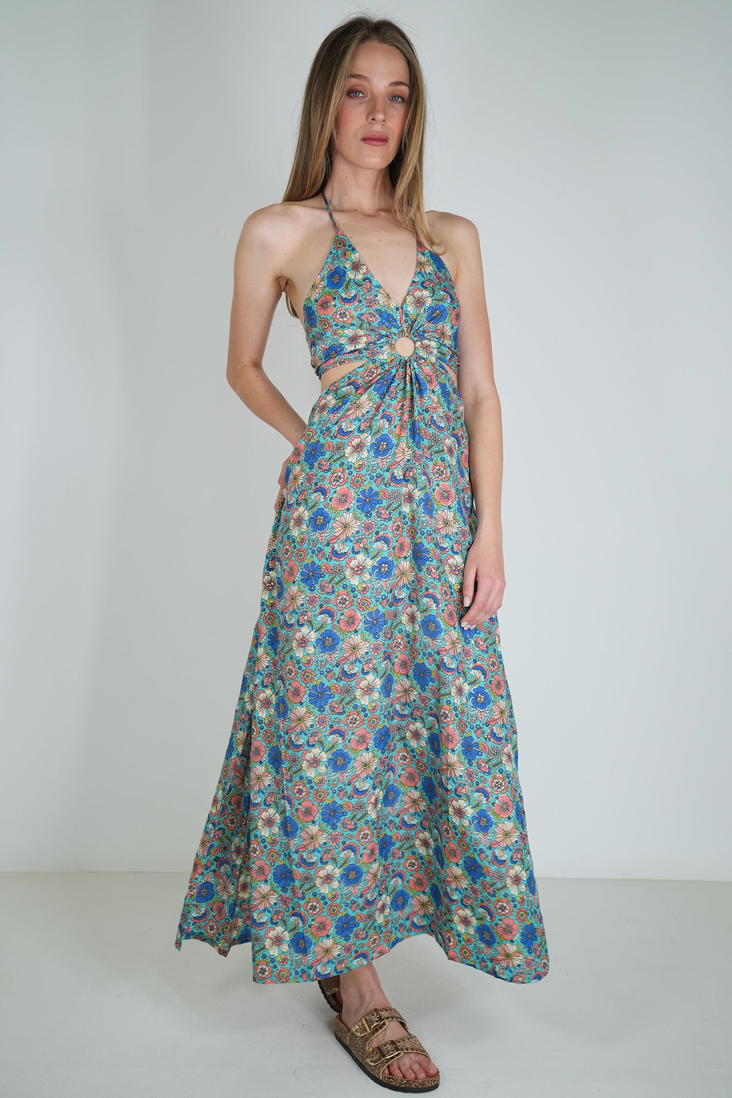 Turquoise Floral Ring Dress