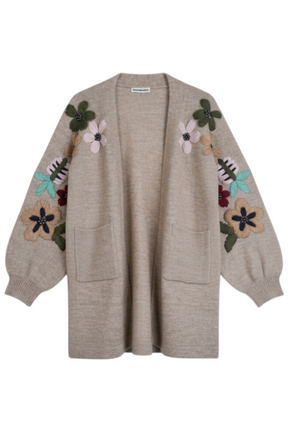 Beige Floral Sleeve Cardigan