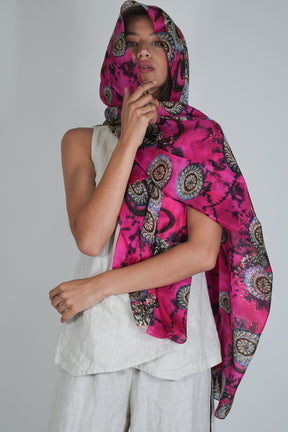 Cerise Print Silk Scarf