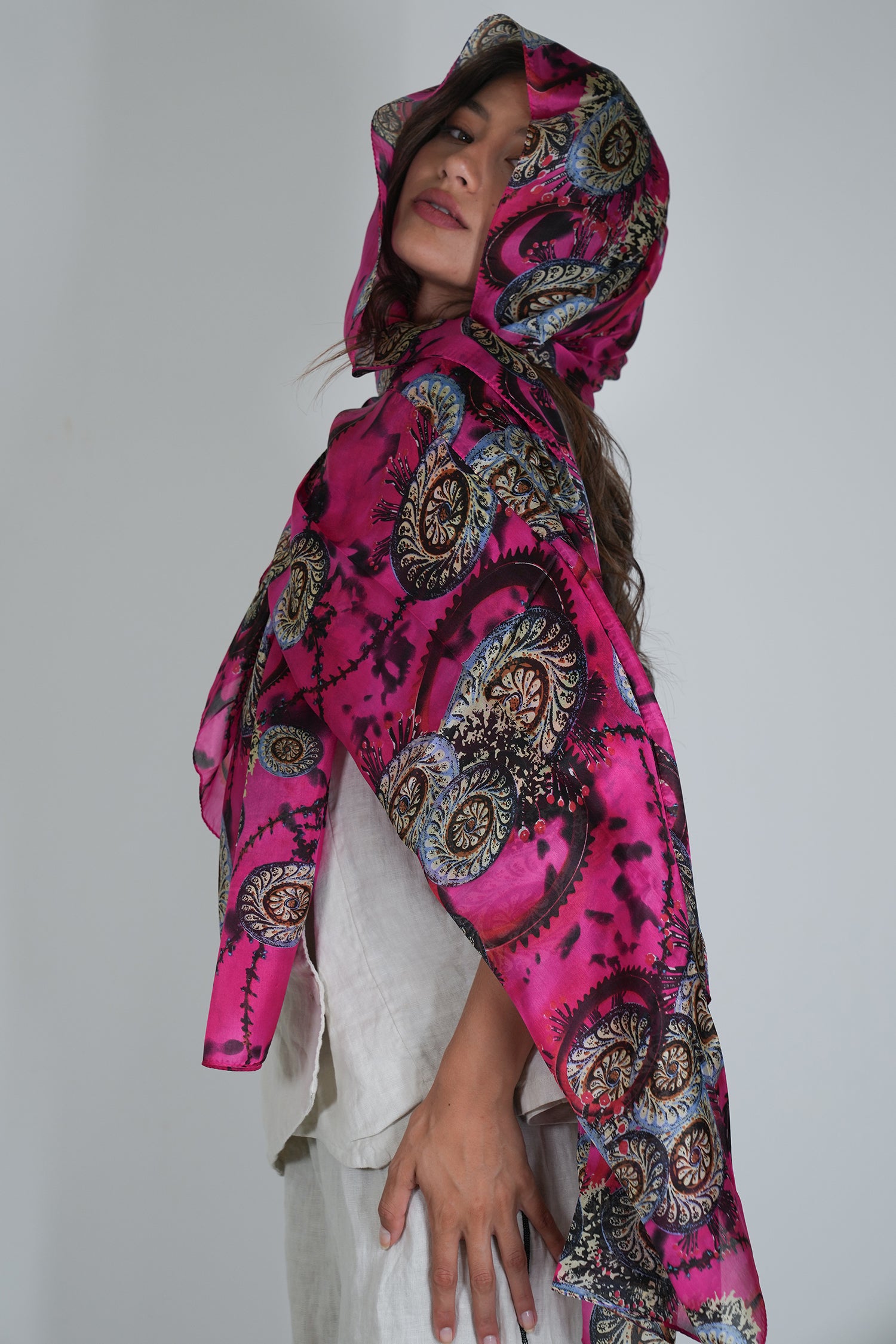 Cerise Print Silk Scarf