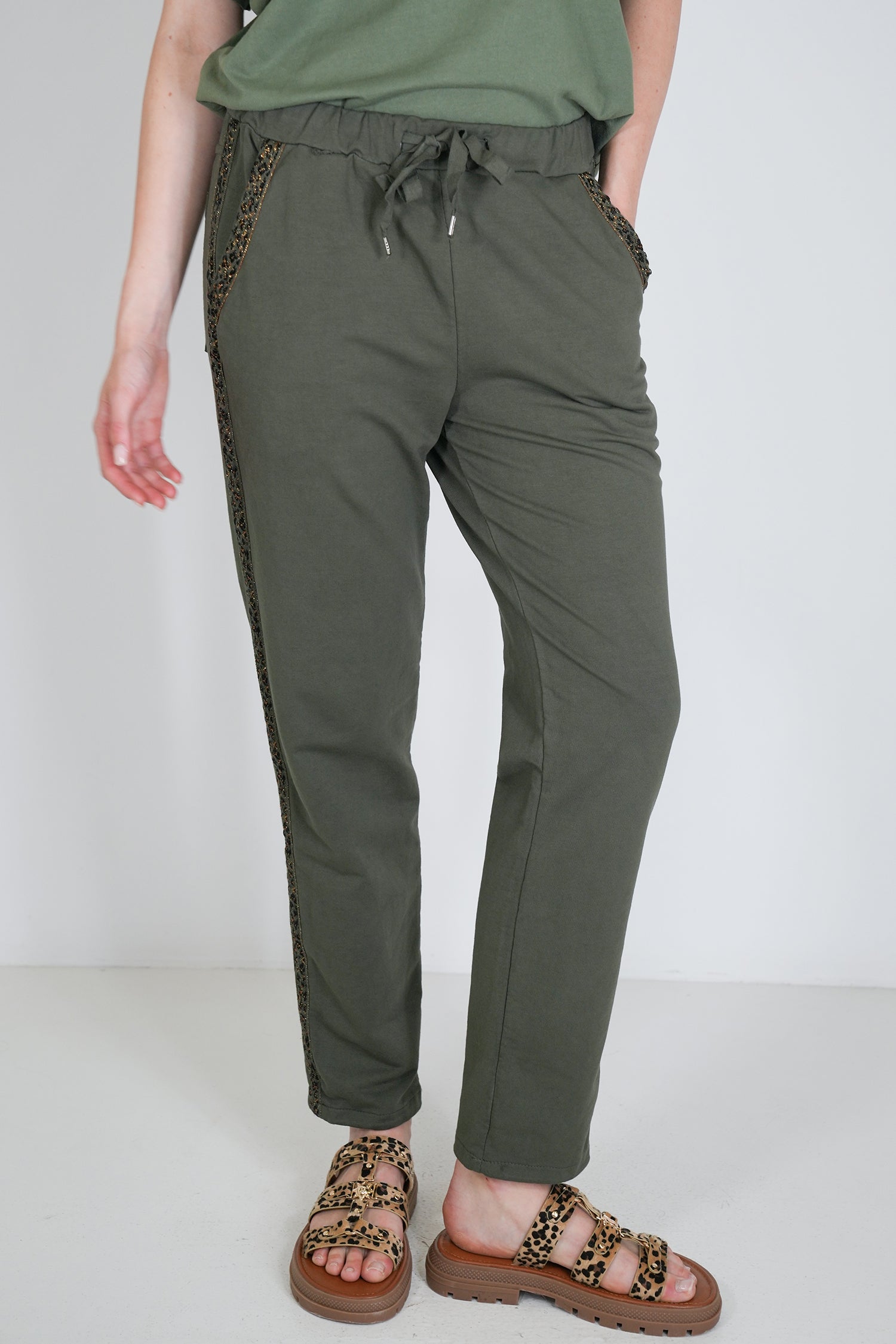Olive Leopard Trim Jogger