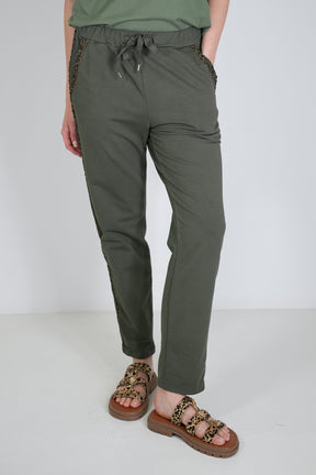 Olive Leopard Trim Jogger