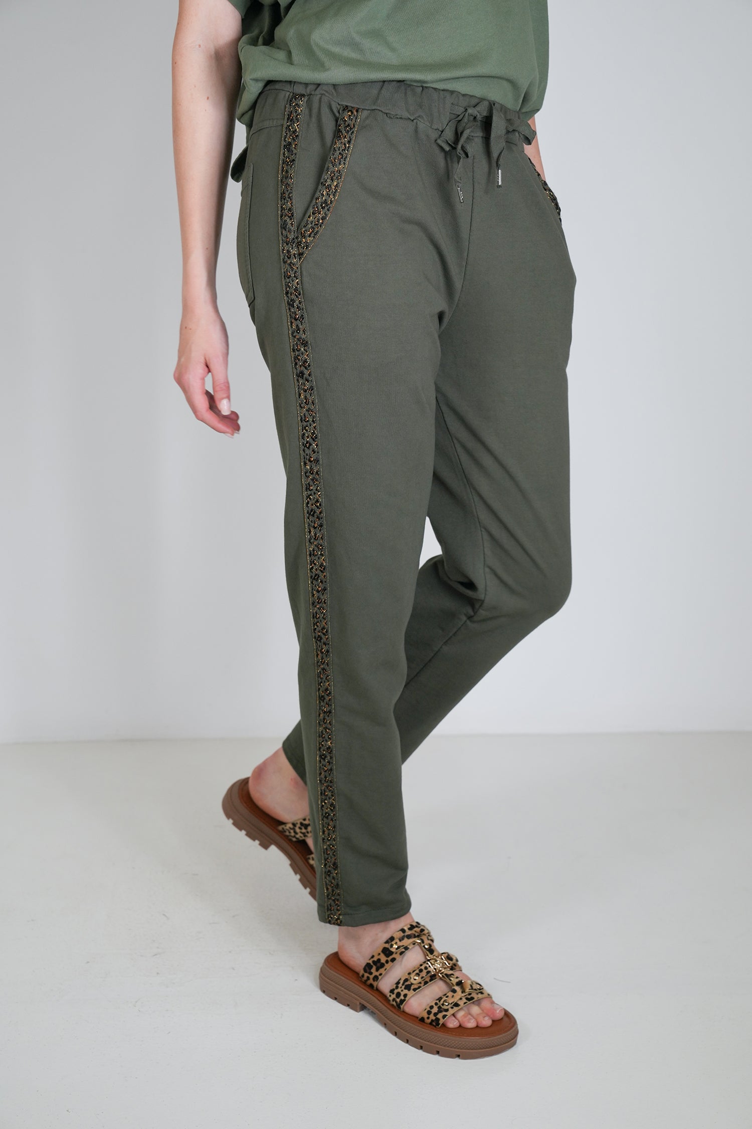 Olive Leopard Trim Jogger