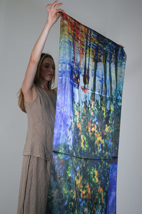 Cobalt Floral Reversible Silk Scarf