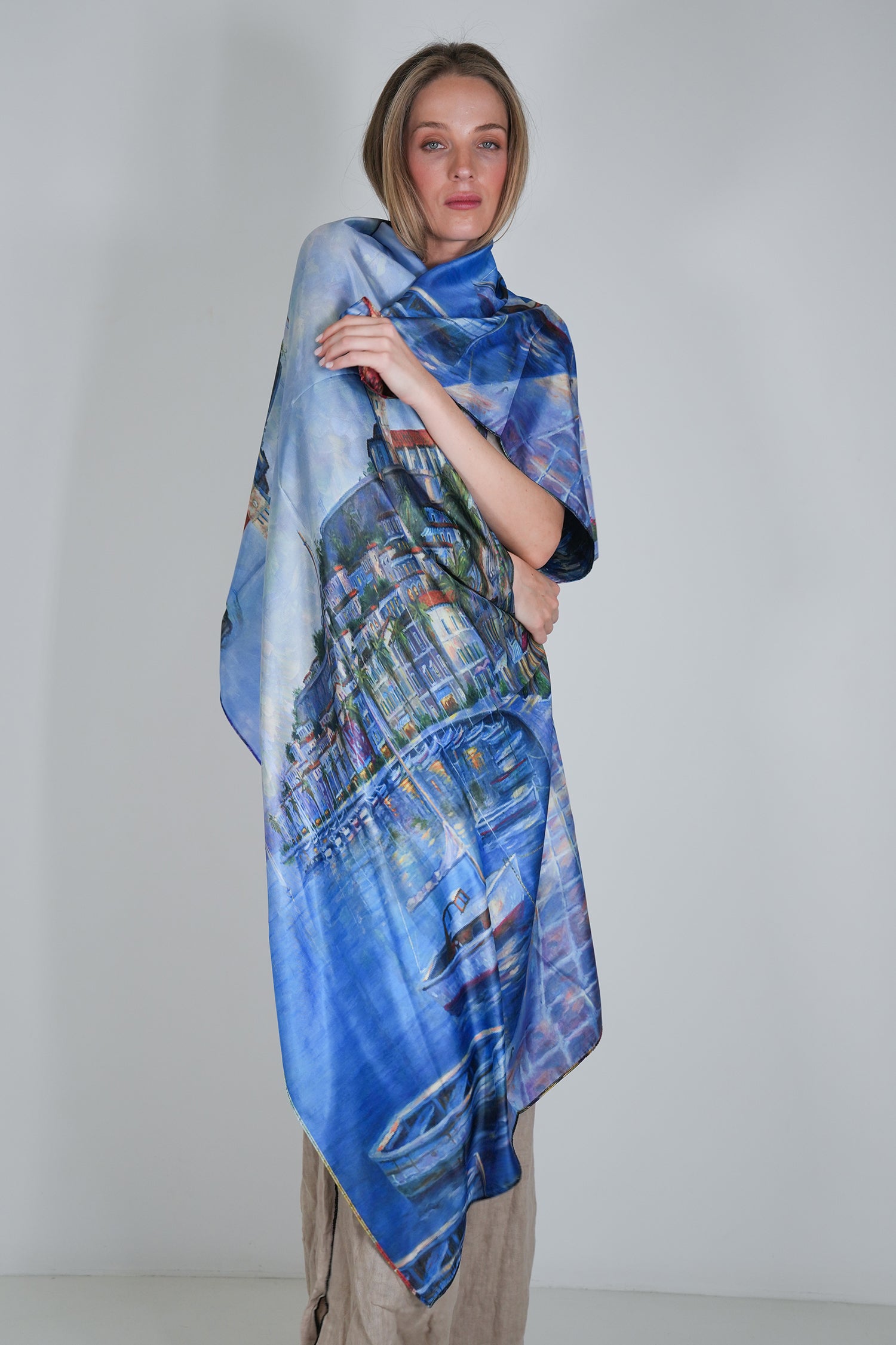 Cobalt Floral Reversible Silk Scarf