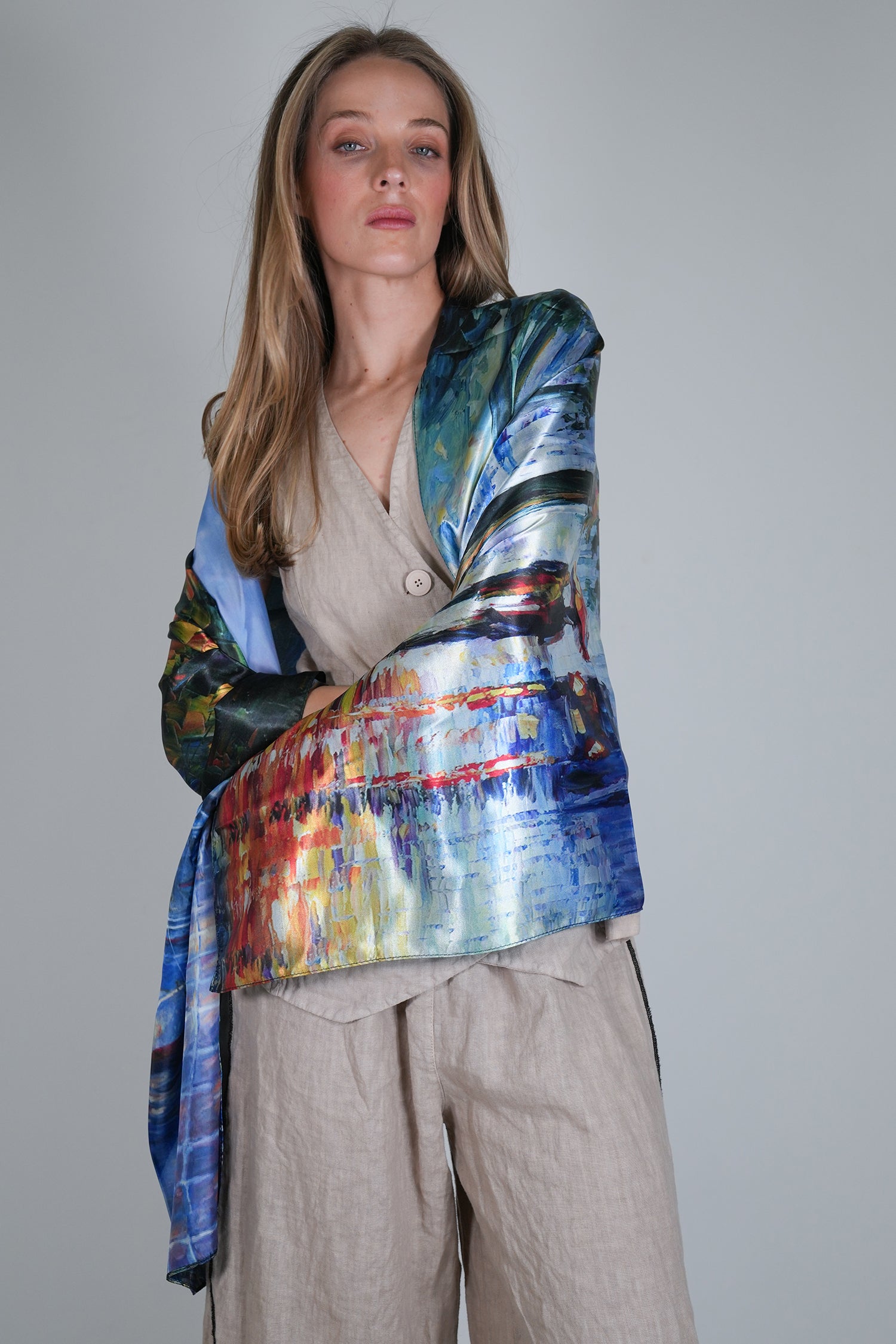 Cobalt Floral Reversible Silk Scarf