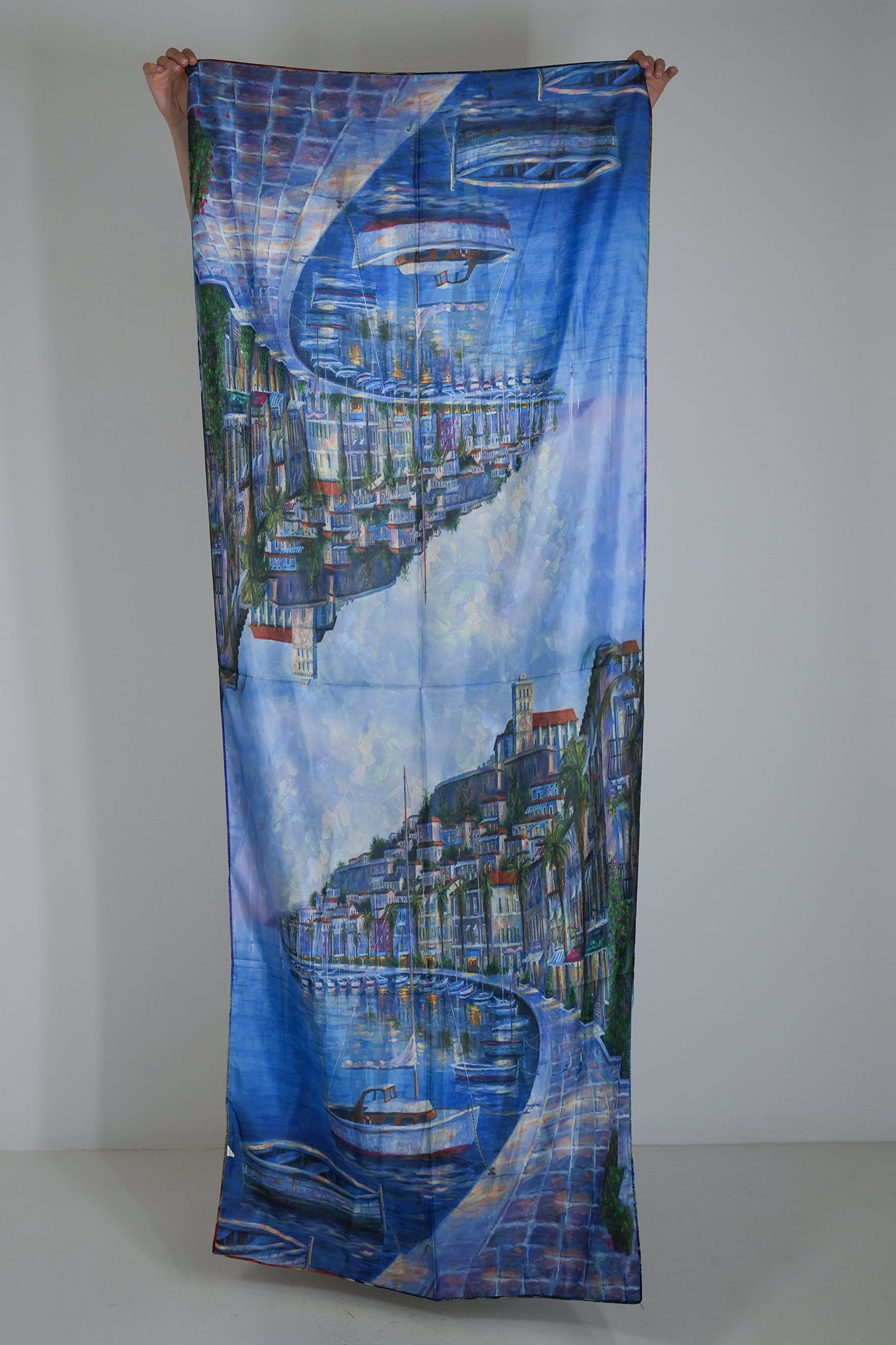 Cobalt Floral Reversible Silk Scarf