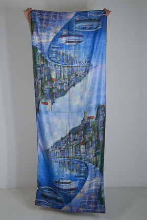 Cobalt Floral Reversible Silk Scarf