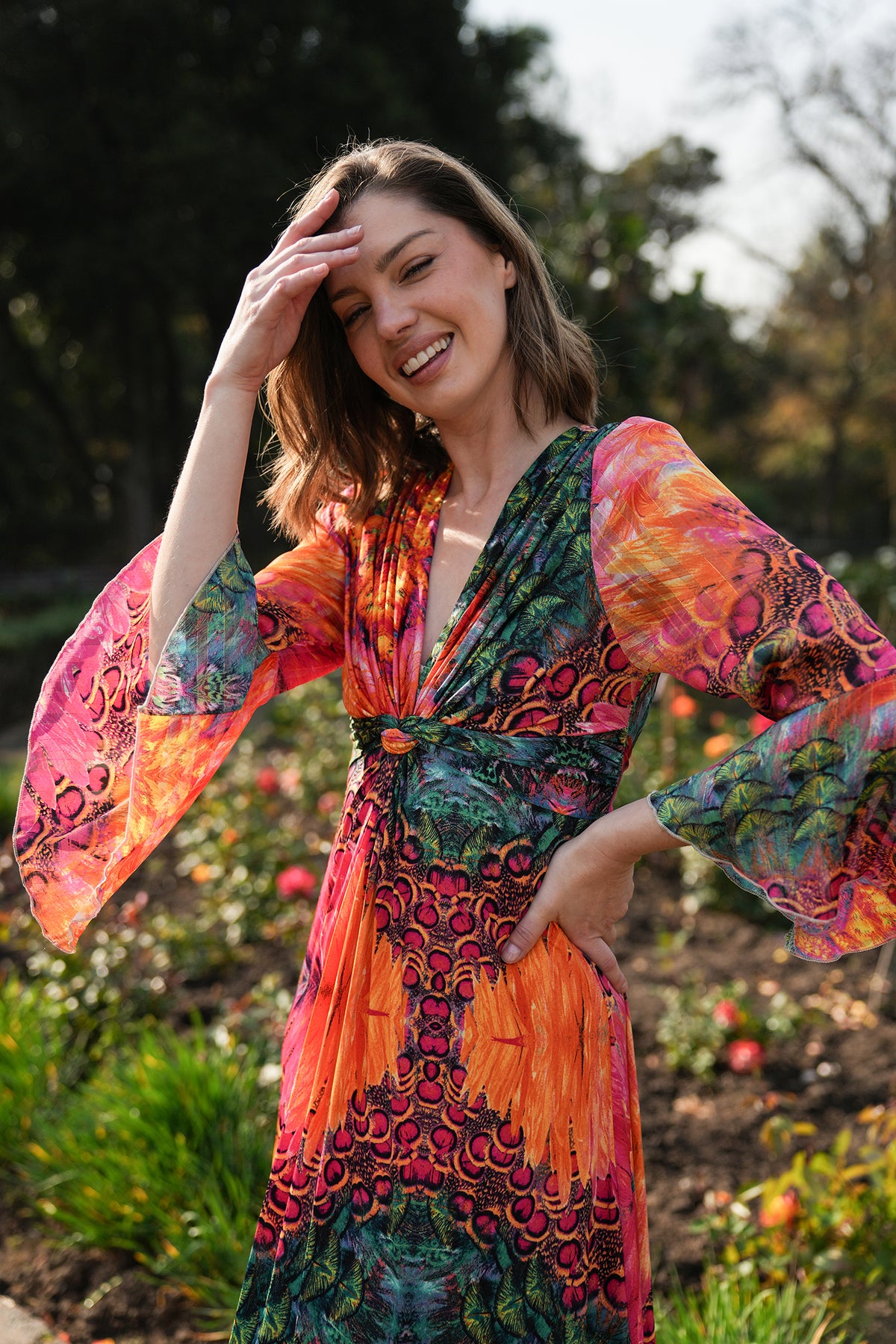 Multicolour Knot Dress With Sleeves