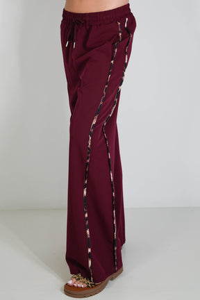 Burgundy Leopard Trim Pant