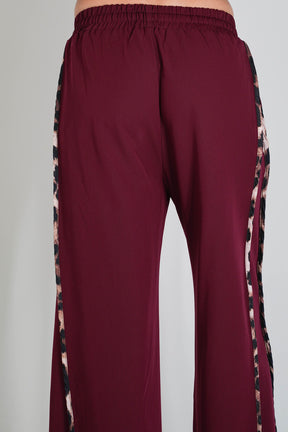 Burgundy Leopard Trim Pant