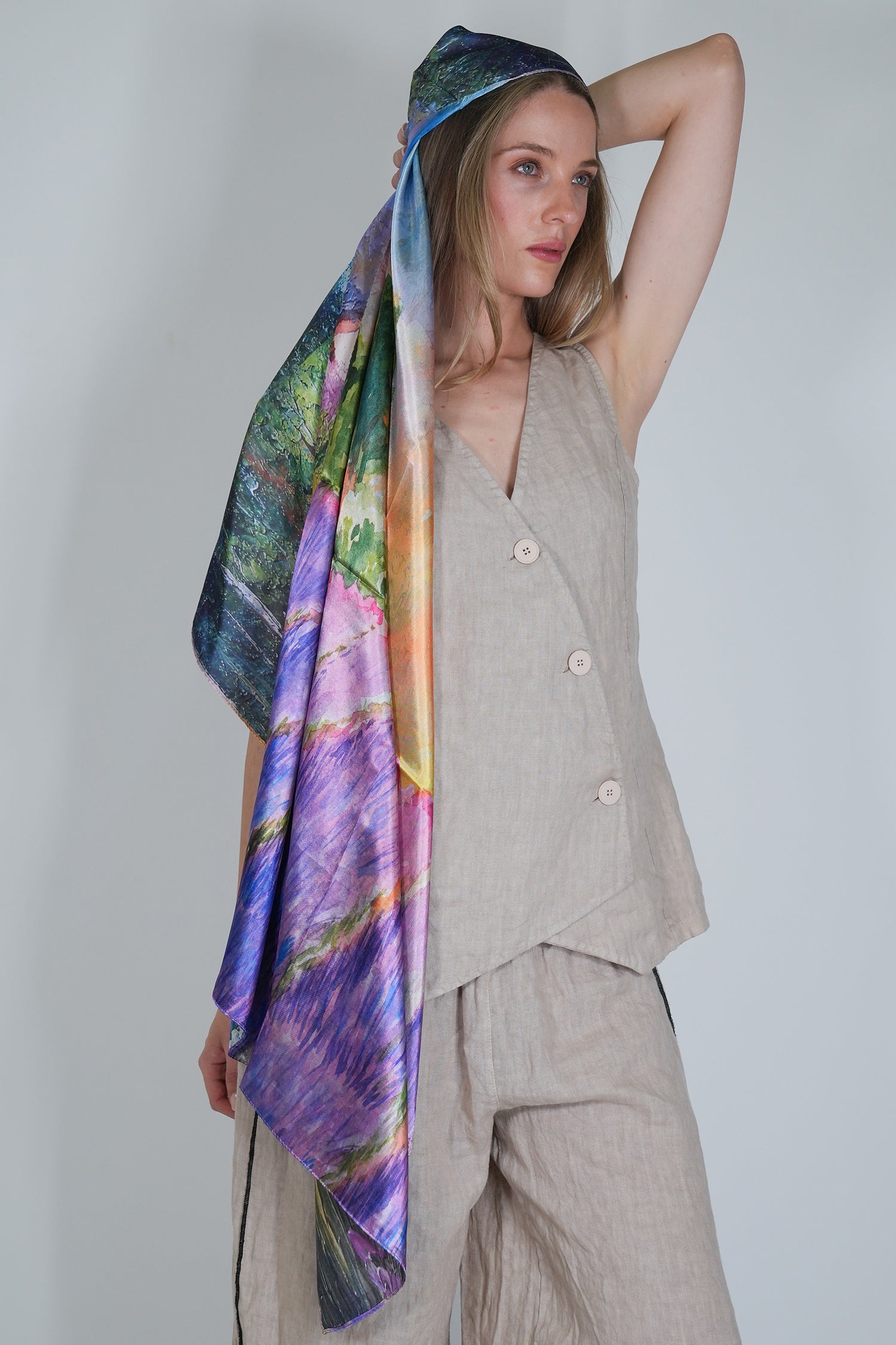 Lilac Abstract Reversible Silk Scarf