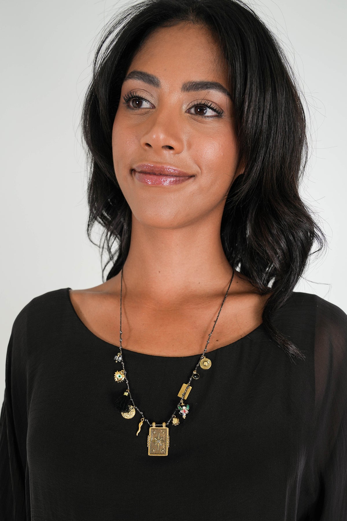 Black Tassel Charm Necklace