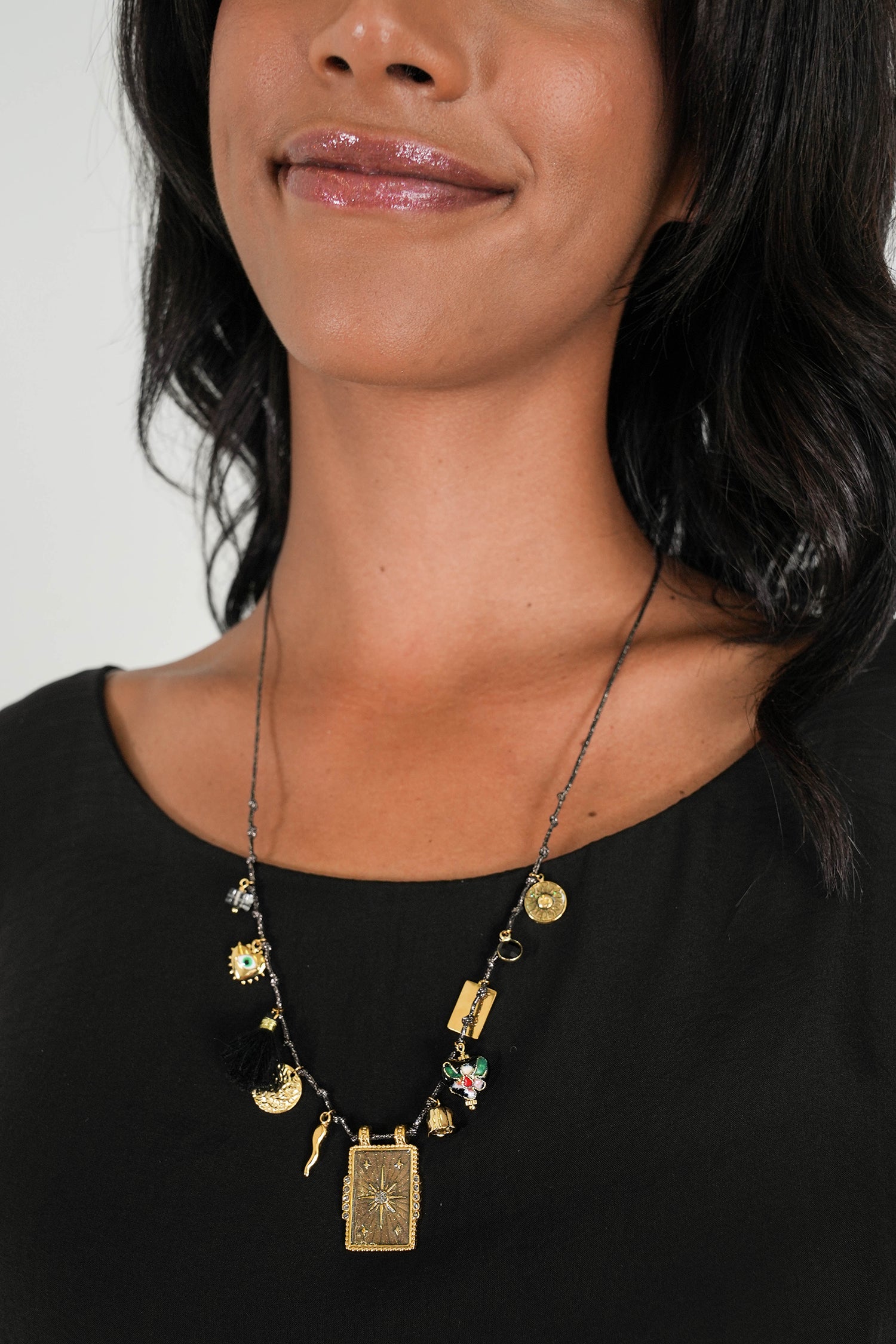 Black Tassel Charm Necklace