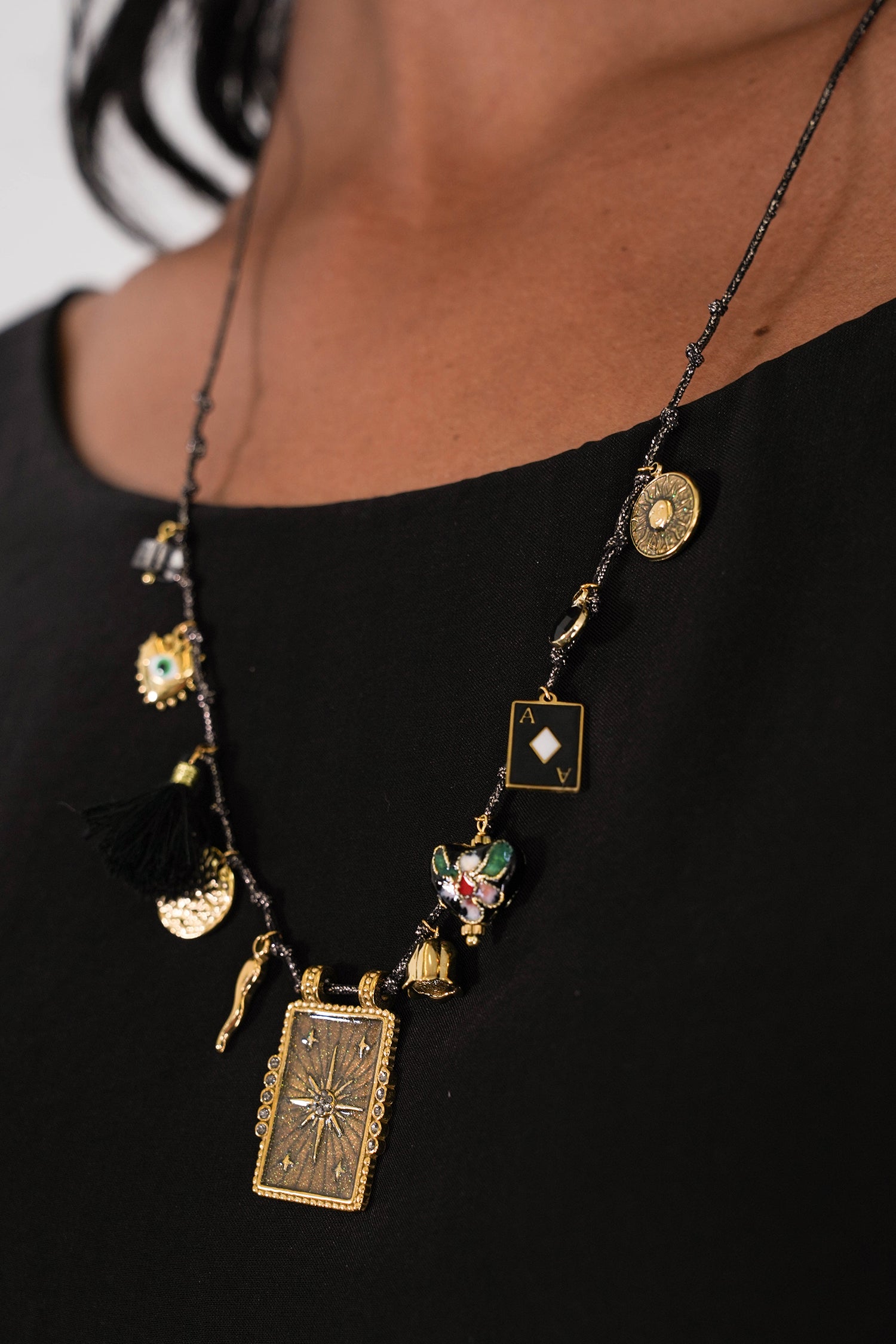 Black Tassel Charm Necklace