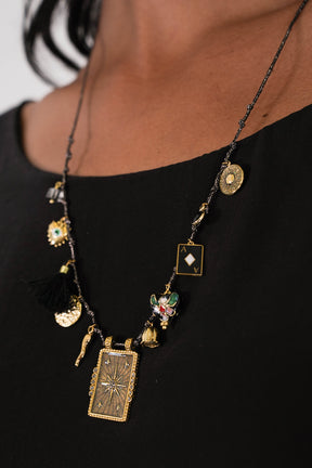 Black Tassel Charm Necklace