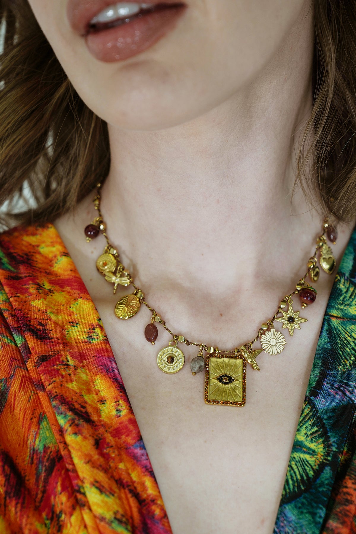 Gold and Rust Charm Necklace