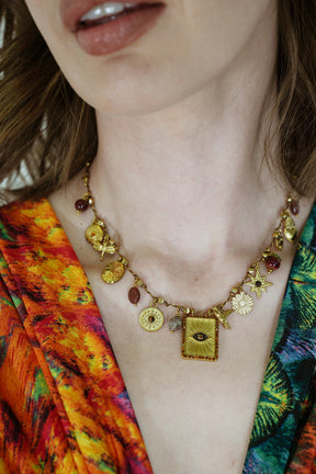 Gold and Rust Charm Necklace