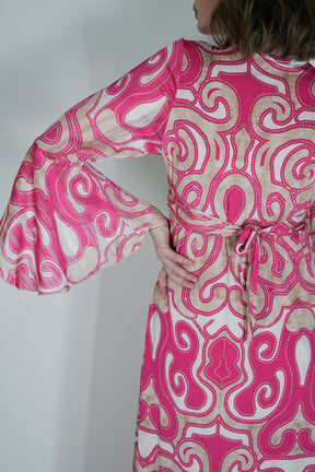 Taupe and Pink Geometric Knot Dress With Sleeves