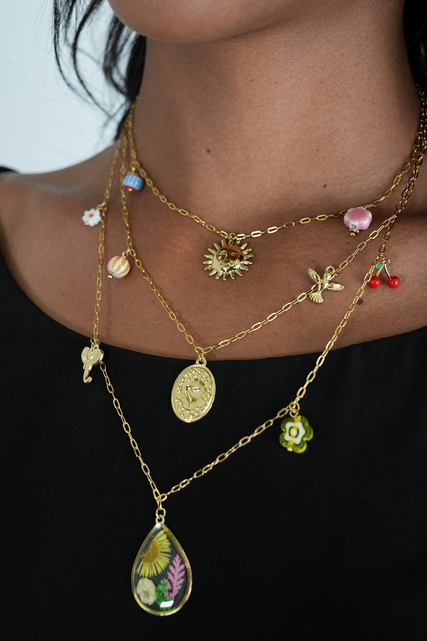 Floral Cherry Charm Necklace