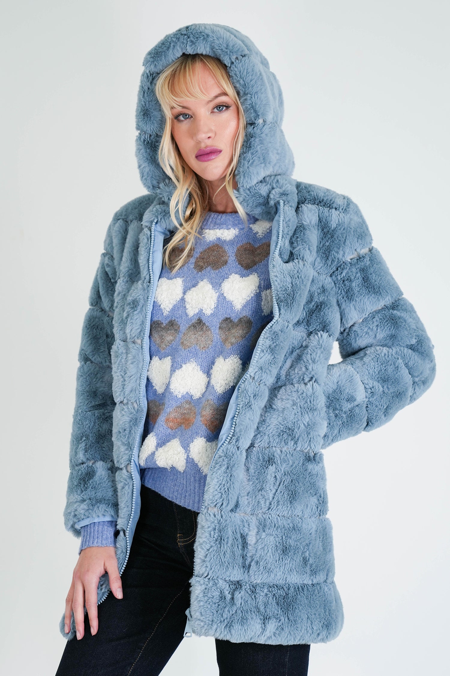 Blue Faux Fur Coat