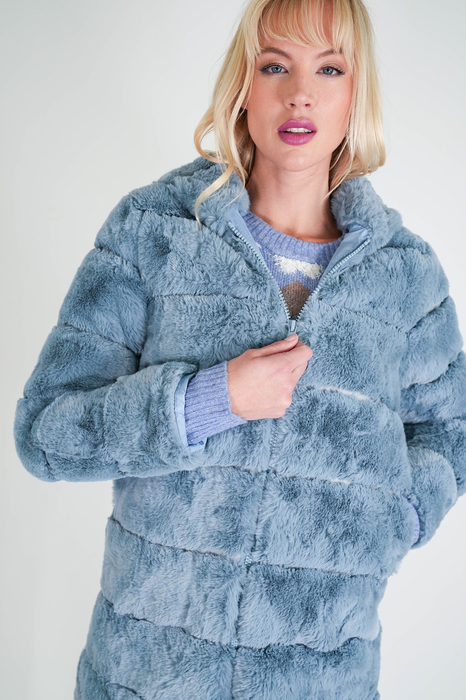 Blue Faux Fur Coat