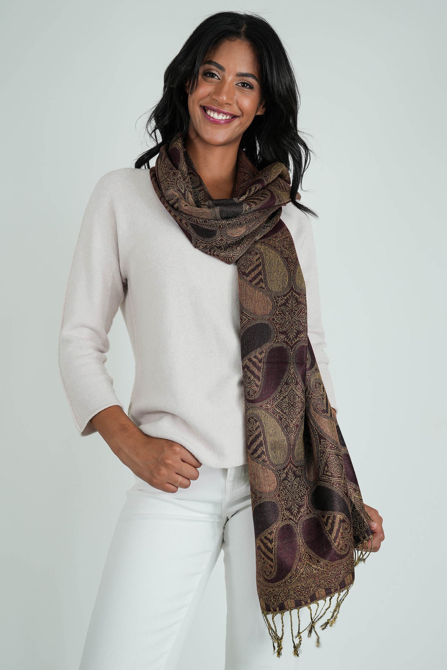 Burgundy and Gold Tear Drop Scarf