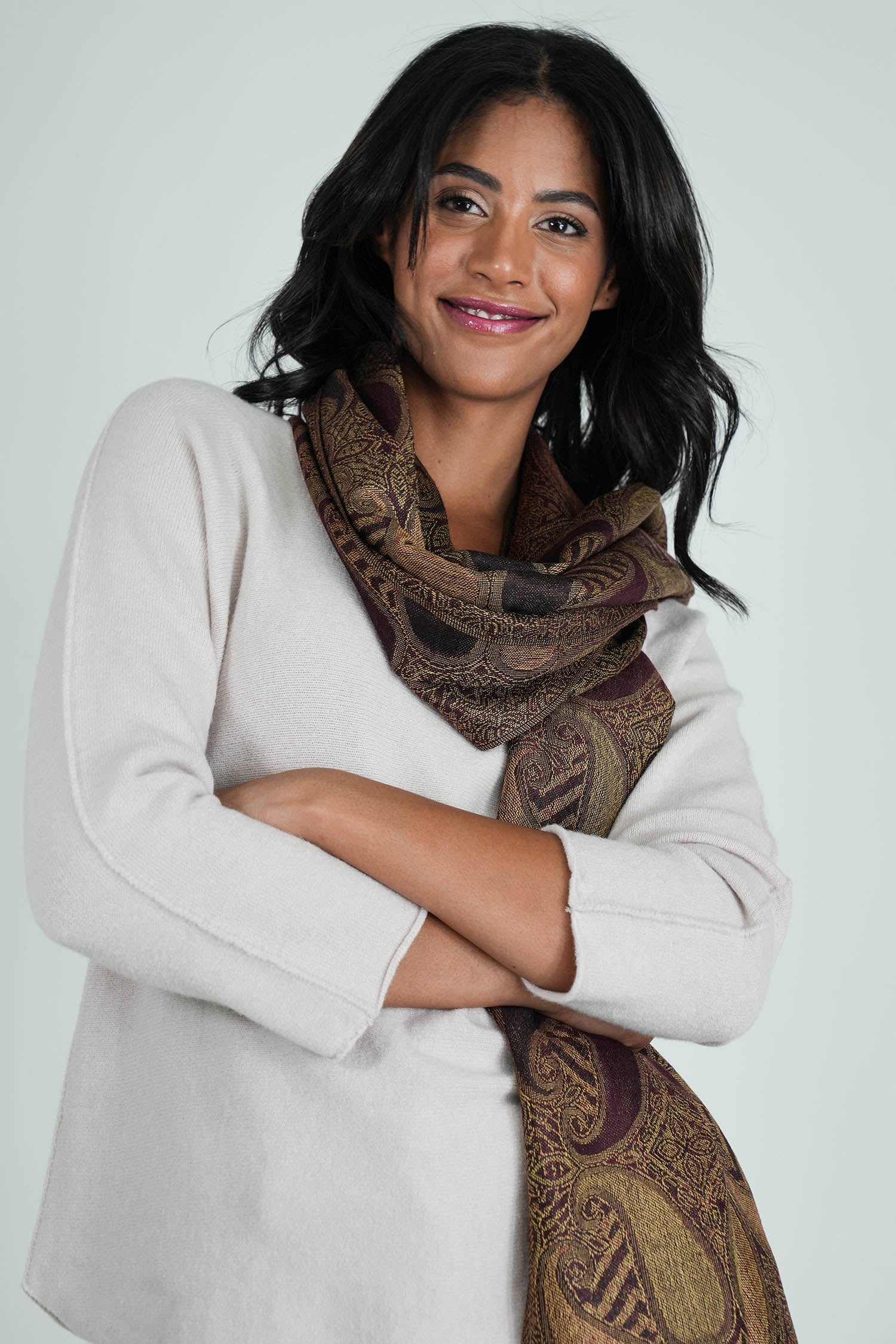 Burgundy and Gold Tear Drop Scarf