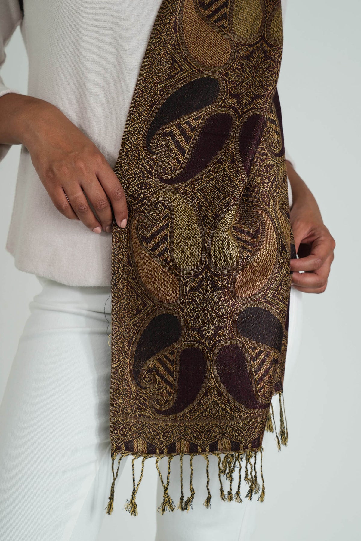 Burgundy and Gold Tear Drop Scarf