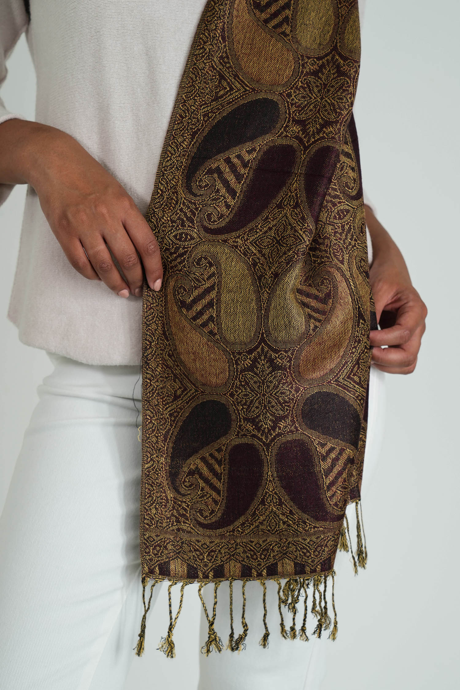 Burgundy and Gold Tear Drop Scarf
