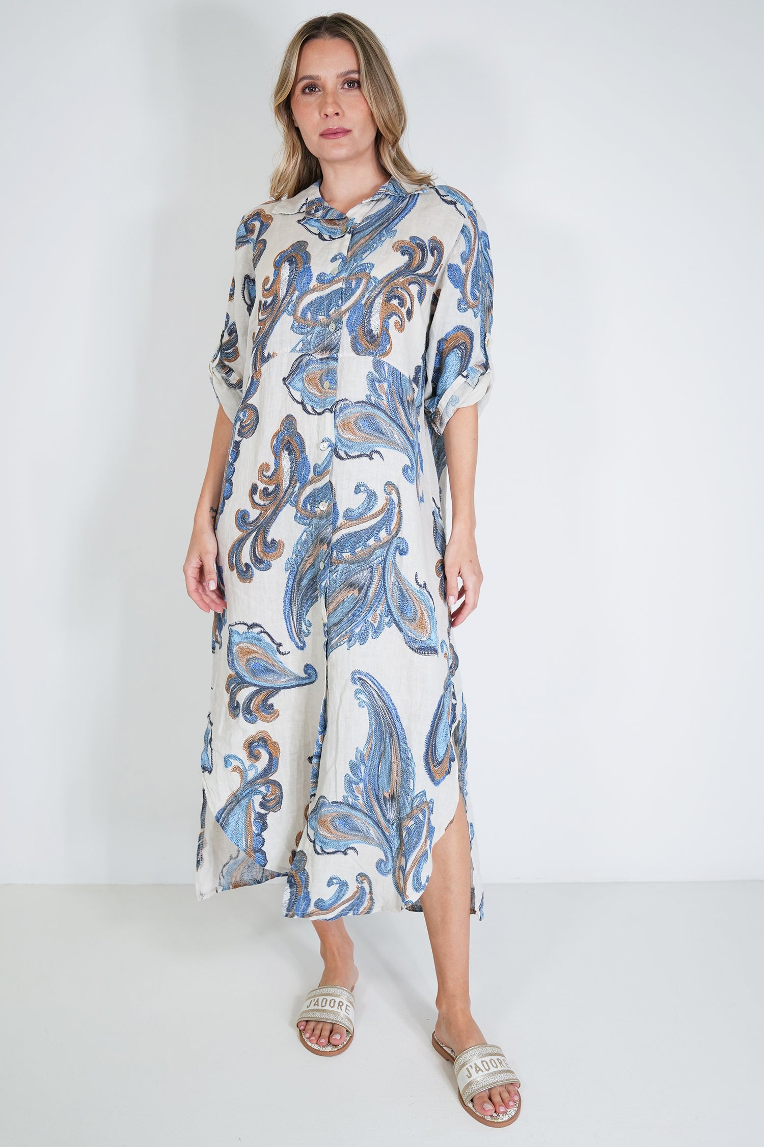 Cream Tatum Linen Dress