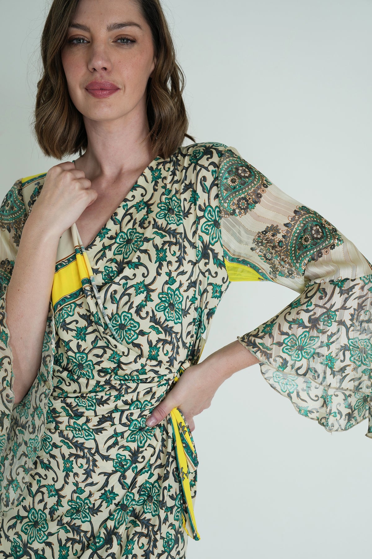 Green and Yellow Eliza Wrap Dress